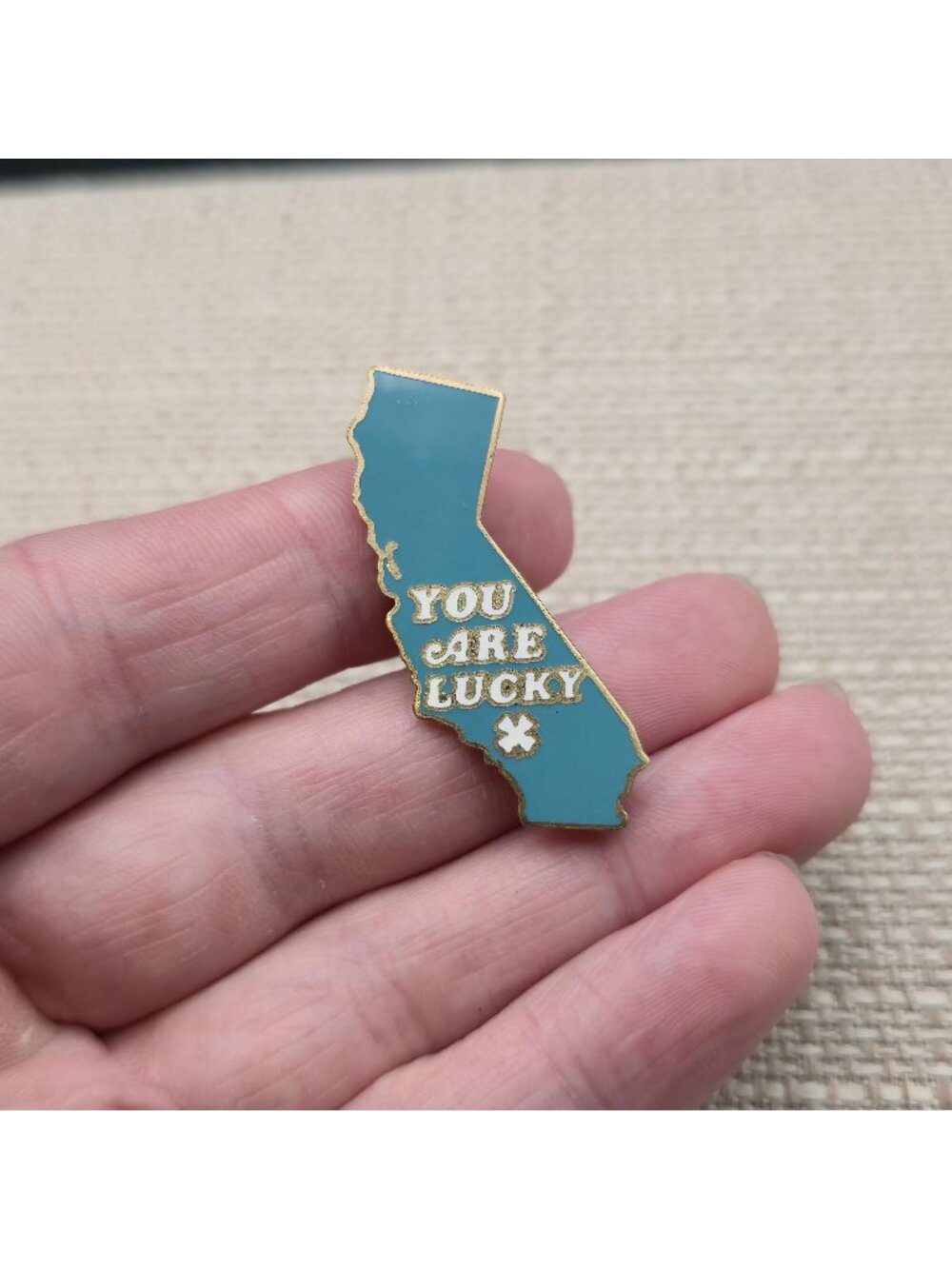 California State Map You Are Lucky Blue Enamel Gold Tone Travel Lapel Pin A8760